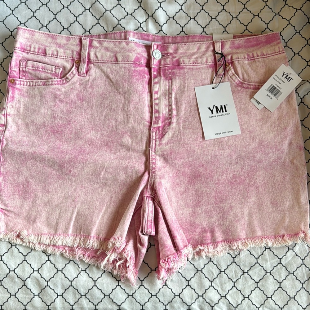YMI pink acid wash high rise shorts